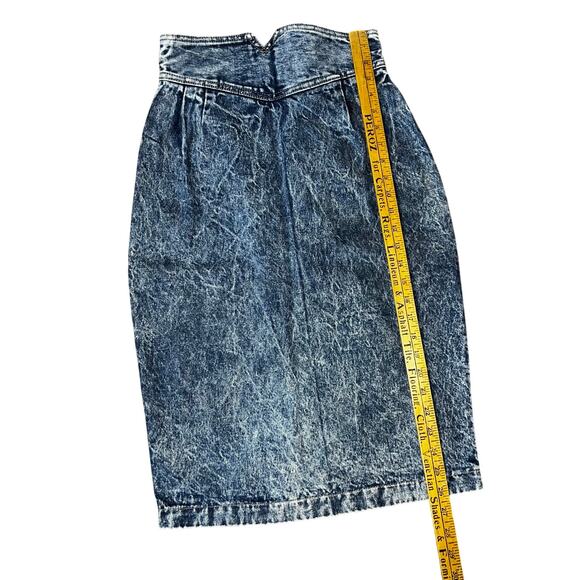 Vintage 80s High Rise  Acid Wash Denim Pencil slit Skirt Size 9 juniors pleated - Picture 5 of 7